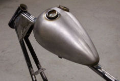 DeVille Cycles has the true egg-shape Alien gas tanks from the early days of choppers.