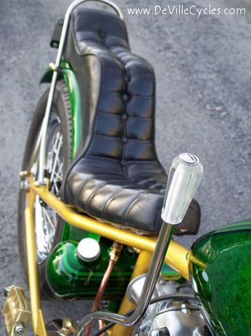 Over the top Ed Roth 60's style hand shifter on this 650 Triumph chop.
