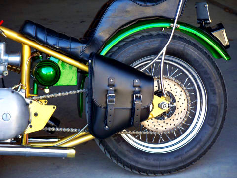 A DeVille Stash Bag solo saddlebag is a great way to add storage to your chopper or bobber.