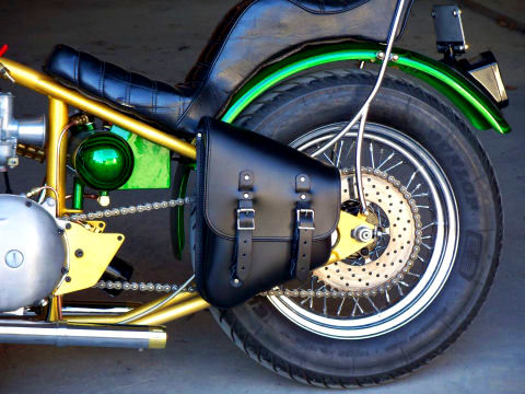 A DeVille Stash Bag solo saddlebag is a great way to add storage to your chopper or bobber.