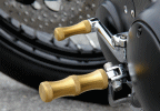 DeVille Cycles offers these Hourglass pegs, machined from your choice of solid brass or aluminum. Matching toe pegs are available.